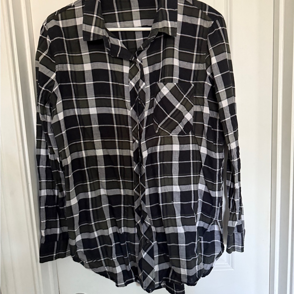 Athleta cotton Plaid button down Shirt